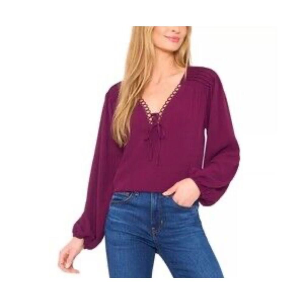 NWT CeCe Circular Trim Pin-Tuck Top Pickled Beet Coastal Sunrise Sz L $79